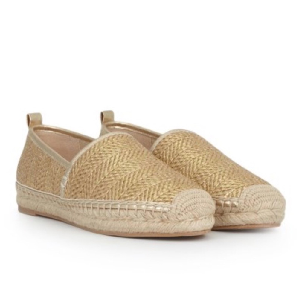NWT Khloe Gold Metallic Raffia Slip-On Espadrilles